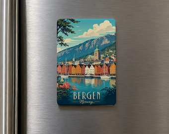 Bergen Norway Fridge Magnet, Bergen City Souvenir Magnet, Norway Travel Keepsake, Scandinavian Landmark Refrigerator Magnet