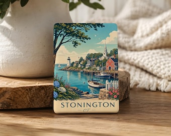 Imán para nevera de Stonington, CT, imán de recuerdo de Stonington, Connecticut, imán de recuerdo de viaje de un pueblo costero de Nueva Inglaterra