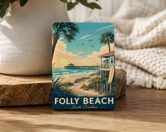 Folly Beach Fridge Magnet, South Carolina Coastal Beach Souvenir, Folly Beach Island Travel Gift, Oceanfront Vacation Keepsake
