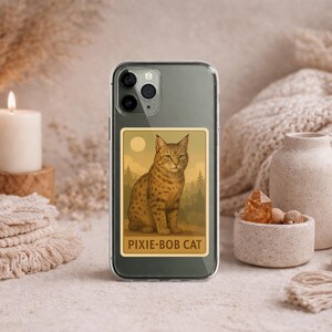 Pixie-Bob Cat Vintage Poster Style Phone Case, Spotted Bobtail Protective Accessory