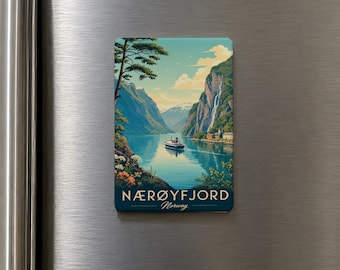 Nærøyfjord Norway Fridge Magnet, Fjord Landscape Souvenir Magnet, Scandinavian Travel Keepsake Magnet