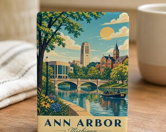 Imán para nevera de Ann Arbor, Michigan, imán de recuerdo de Ann Arbor, regalo de viaje a Michigan, imán de recuerdo de un lugar emblemático de Ann Arbor