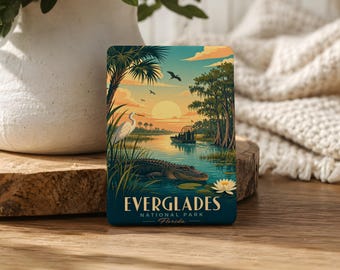Imán para nevera del Parque Nacional Everglades, recuerdo de los humedales de Florida, recuerdo de viaje de caimanes y marismas de hierba de sierra
