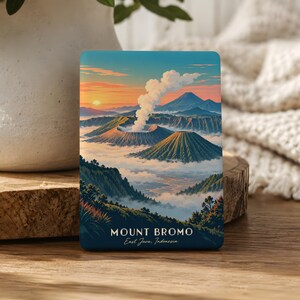 Mount Bromo Ceramic Magnet, Retro East Java Travel Art