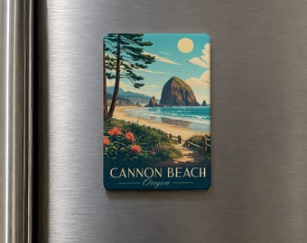 Cannon Beach Oregon Fridge Magnet, Haystack Rock Coastal Souvenir, Oregon Coast Travel Gift, Beach Lover Kitchen Magnet