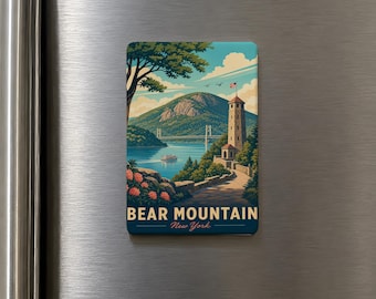 Imán para nevera de Bear Mountain, NY, recuerdo del Parque Estatal Bear Mountain, imán de recuerdo de viaje de Nueva York, regalo del Valle del Hudson