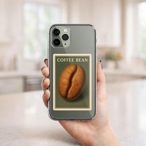 Coffee Bean Vintage Poster Style Phone Case, Coffee Beans Pattern Case, Coffee Lover Gift, Cafe Theme Protective Case