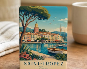 Imán para nevera de Saint-Tropez, Francia, recuerdo de viaje de la Riviera Francesa, imán de recuerdo de la ciudad costera de Saint-Tropez.