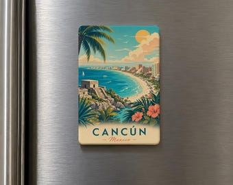 Imán para nevera de Cancún, México, imán de recuerdo de Cancún, regalo de viaje a México, recuerdo de vacaciones en Cancún, imán de recuerdo de viaje a México