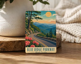 Imán para nevera de Blue Ridge Parkway, recuerdo de ruta panorámica de montaña, regalo de viaje para un viaje por carretera a las montañas Blue Ridge