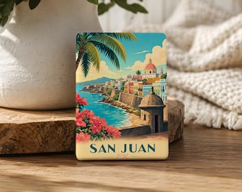 Imán para nevera de San Juan, Puerto Rico, imán de recuerdo de San Juan PR, regalo de viaje a Puerto Rico, imán de recuerdo de vacaciones en el Caribe