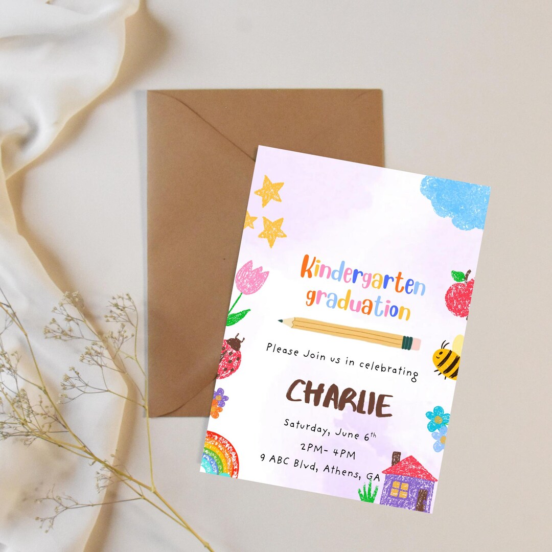 Kinder Invit Editable Kindergarten Graduation Invitation, Kids Party Invite (5x7 ...
