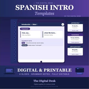 Modelli di presentazione in spagnolo: Attività "Tutto su di me", Appunti di grammatica (Canva, PowerPoint)