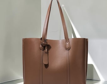 Bolsa grande de couro feminina, bolsa de ombro casual, bolsa de couro bovino para o dia a dia, bolsa estilo universitário, bolsa de viagem moderna