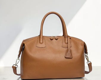 Bolsa de viagem grande em couro para mulheres, bolsa de ombro em couro bovino de primeira camada, bolsa de fim de semana com grande capacidade, bolsa para deslocamento diário, bolsa transversal para uso cotidiano.