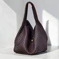 Woven Leather Tote Bag Women, Handwoven Shoulder Bag, Large Capacity Bucket Bag, Soft Oil Wax Leather Purse, Casual Commuter Handbag product logo