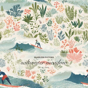 Kustnära surfing sömlöst mönster, skandinaviskt hav, surfingtygdesign (digital nedladdning)