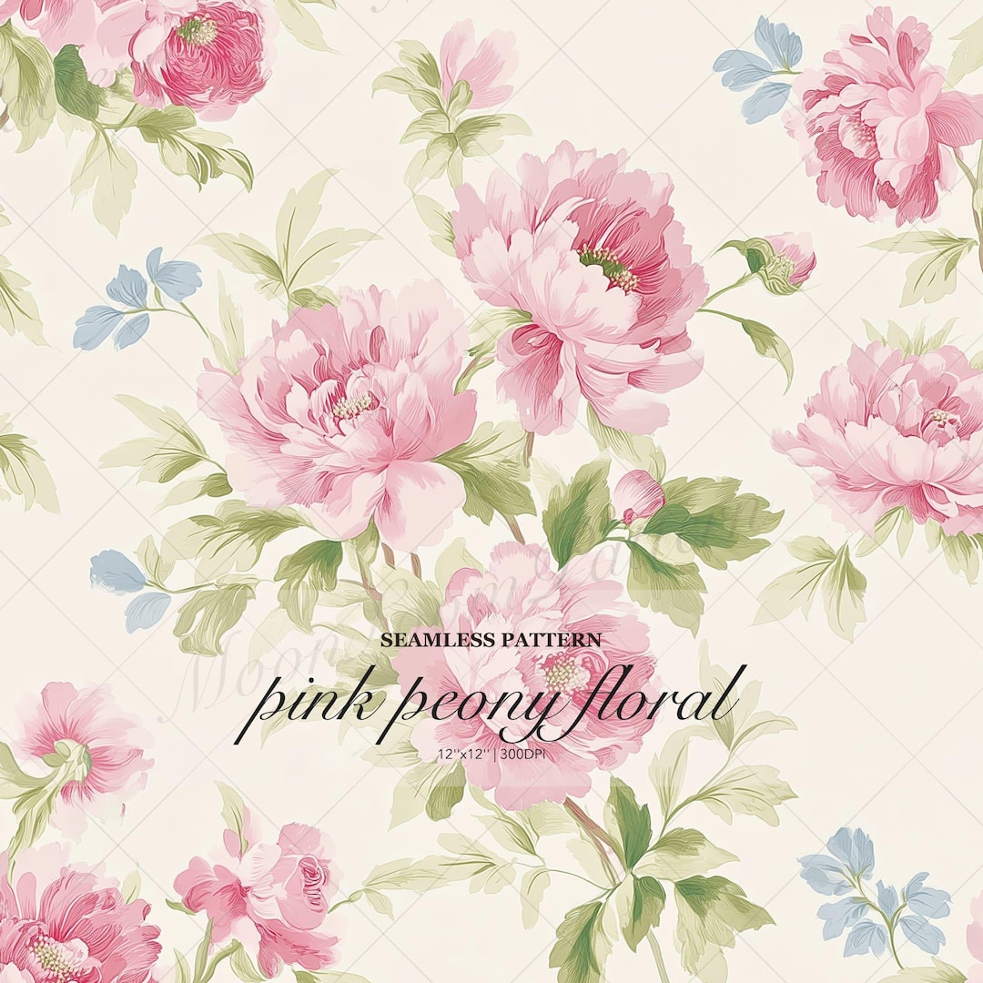Vintage Pink Peony Floral Seamless Pattern, Romantic English Garden ...