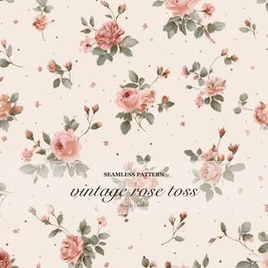 Papel pintado con estampado floral rosa empolvado y diseño botánico shabby chic, estilo cottagecore romántico.