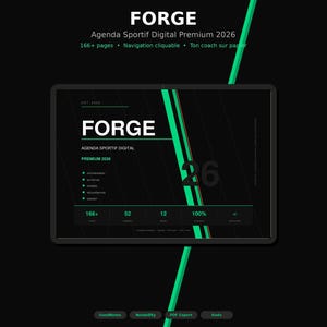 FORGE Agenda Sportif Digital 2026, Fitness Planner iPad Android, Workout Log Musculation, PDF Hyperlinked