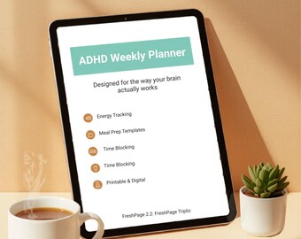 Planificador semanal para TDAH / Seguimiento de energía, preparación de comidas, gestión del tiempo (descarga digital)