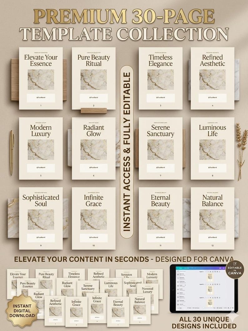 Luxury Canva Templates, Minimal Beige Branding Kit (Instant Download) image 1