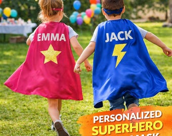 マスク付きキッズ用スーパーヒーローマント、男の子と女の子向けのカスタムネームマント、誕生日パーティーコスチューム、ドレスアップギフト、ハロウィン衣装