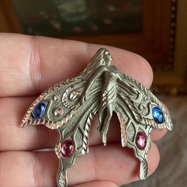 Fable England Fairy Moth Brooch | Art Nouveau Crystal Fantasy Pin
