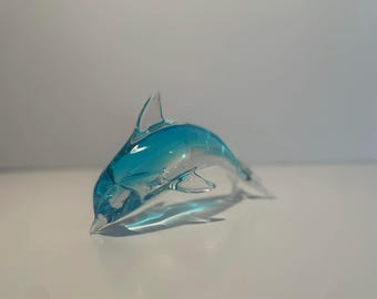 Hand Blown Glass Dolphin Paperweight – Murano Style with Blue Center