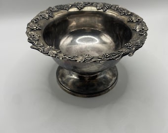 Vintage Silverplate Compote Pedestal Bowl Grapevine Design