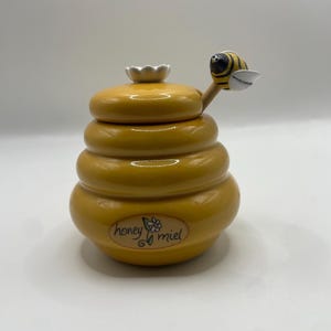 Vintage Keramik kleiner Honigtopf Bienenstock mit Griff Bienendeckel | Honig/Miel Küche Dekor | Country Cottage Bauernhaus Kanister