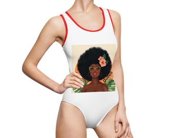 Traje de baño Afro Babe con flores | Traje de baño de una pieza