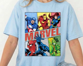 Vintage Marvel Heroes DTF Transfer, Iron Man Hulk Spider-Man Captain America Black Widow X-Men Serietidning Tryck, Disney Marvel Tryckfärdig