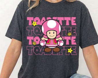 Super Mario Toadette tryckklar DTF-överföring, Nintendo World familjematchning semesterresa matchande t-shirt, Mario födelsedagspresent värmepress