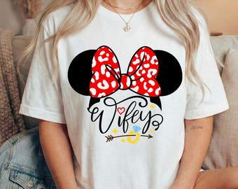 Frun Minnie Mouse redo att tryckas, Minnie och Musse par kärlek DTF, Disney Mickey par kärlekströja, Disneyland familjesemestertröja