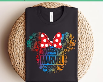Marvel Avengers Minnie Mouse DTF Transfer, Iron Man Hulk Spider-Man Captain America Black Widow Thor Serietidning Tryck, Disney Marvel Tryckfärdig