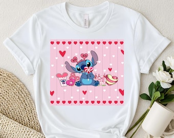 Stitch Valentine DTF Transfer, Valentine Stitch Par Transfer, Disney Parskjortatryck, Romantisk Alla hjärtans dag-present, Stitch Värmepress