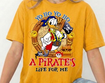 Disneyland Donald Ett piratliv för mig DTF-överföring, Musse Mimmi Pigg Donald Långben, Pluto, Kajsa Anka Modern dtf, Disney-tröjaöverföring