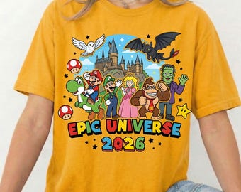 Epic Cartoon Universe Shirt 2026 DTF, Fantasy Game Characters Tee, Magical Castle Kids Shirt, Gamer Cartoon Mashup Gift, DTF Ready to Press