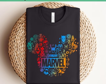 Marvel Avengers Musse Pigg DTF Transfer, Iron Man Hulk Spider-Man Captain America Black Widow Thor Serietidning Tryck, Disney Marvel Tryckfärdig