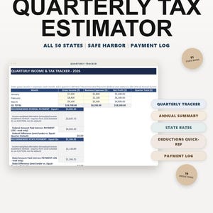 Kvartalsskattekalkylator Google Sheets Skattekalkylator Excel Skattekalkylblad för egenföretagare Uppskattad skattebetalningsspårare Schema C 1099 2026