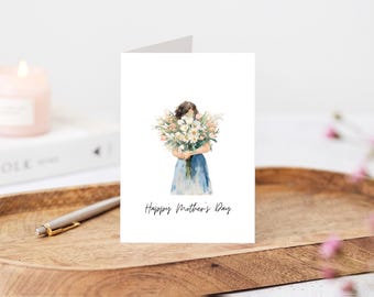 Tarjeta de Feliz Día de la Madre / Diseño de Ilustración de Ramo / Tarjeta para Mamá / Diseño Imprimible / Descarga Digital