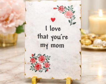 Hand-carved White Marble Plaque for Mom, Elegant Floral Stone Tabletop Decor, Luxury Mothers Day Gift