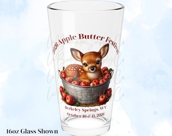 2026 Apple Butter Festival Pint Glass | Berkeley Springs WV Fawn Glass | 16oz Deer & Apple Glass | West Virginia Fall Keepsake