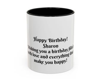 Personalized Birthday Mug, Custom Name Accent Coffee Cup