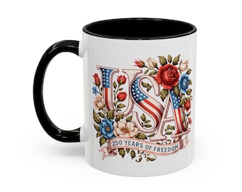 Independence Day Floral USA Mug, 4th of July Coffee Cup (11, 15oz)