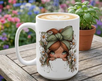 Cottagecore-mok Daisy Girl | Grillige bloemen boho koffiekop (15oz)