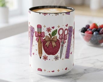 Mok met glinsterende schoolspullen | Accent koffiemok 11oz 15oz