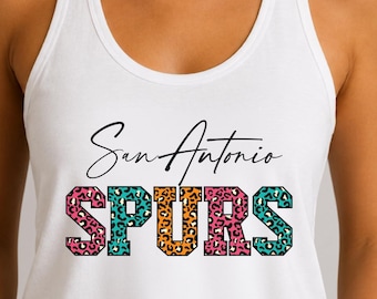 Camiseta sin mangas estilo racerback para mujer Fiesta Leopard de baloncesto de San Antonio