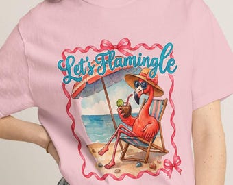 Let's Flamingle Comfort Colors Camiseta Retro Flamingo Beach Vacation